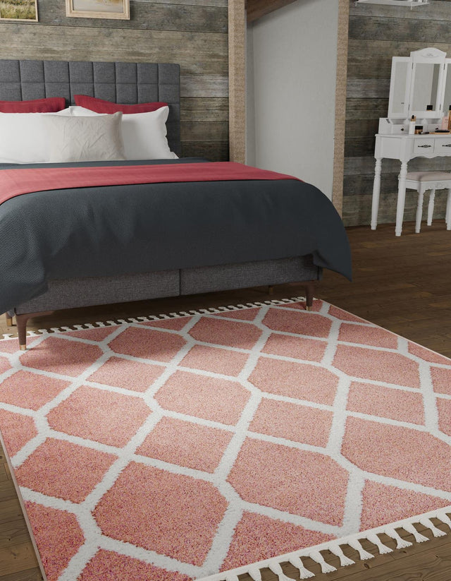 Pink 7' 10 x 7' 10 Boho Square Area Rug 100% Polyester With Cotton Backing Geometric Modern Boho Bohemian Decor Carpet for Living Rooms Office Dining Kitchen Unique Interior Design for Sale at Rug Engine