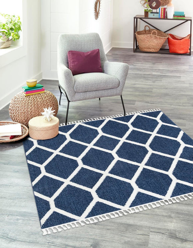 Blue 7' 10 x 7' 10 Boho Square Area Rug 100% Polyester With Cotton Backing Geometric Modern Boho Bohemian Decor Carpet for Living Rooms Office Dining Kitchen Unique Interior Design for Sale at Rug Engine