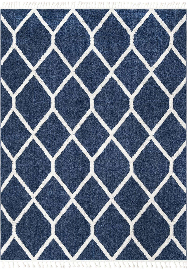 Blue 9' x 12' Boho Rectangle Area Rug 100% Polyester With Cotton Backing Geometric Modern Boho Bohemian Decor Carpet for Living Rooms Office Dining Kitchen Unique Interior Design for Sale at Rug Engine