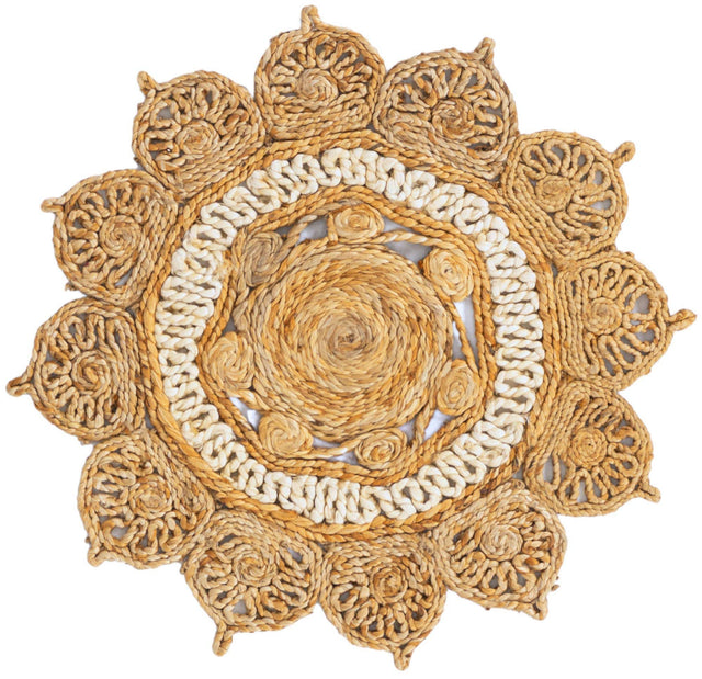 Natural and White 2' x 2' Braided Jute Round Area Rug 100% Jute Hand Braided Natural Eco-Friendly Boho Style Carpet for Living Rooms Dining Office Space Dorms for Sale at Rug Engine