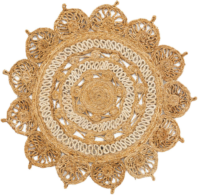 Natural and White 3' 1 x 3' 1 Braided Jute Round Area Rug 100% Jute Hand Braided Natural Eco-Friendly Boho Style Carpet for Living Rooms Dining Office Space Dorms for Sale at Rug Engine