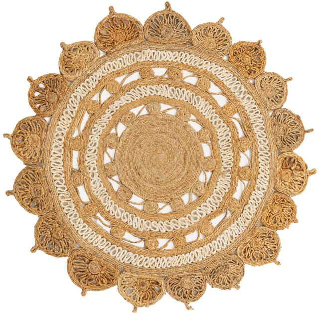 Natural and White 4' 1 x 4' 1 Braided Jute Round Area Rug 100% Jute Hand Braided Natural Eco-Friendly Boho Style Carpet for Living Rooms Dining Office Space Dorms for Sale at Rug Engine
