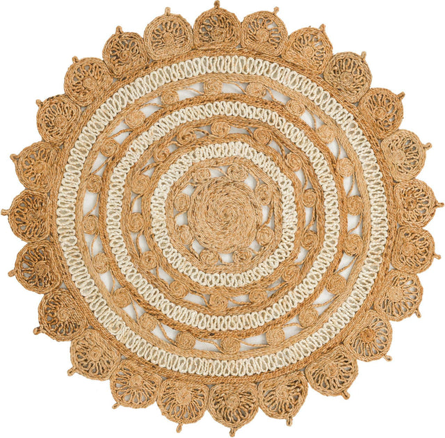 Natural and White 5' 1 x 5' 1 Braided Jute Round Area Rug 100% Jute Hand Braided Natural Eco-Friendly Boho Style Carpet for Living Rooms Dining Office Space Dorms for Sale at Rug Engine