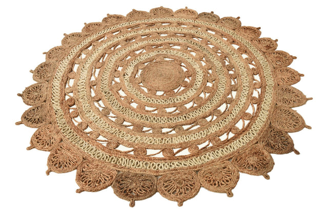 Natural and White 6' 1 x 6' 1 Braided Jute Round Area Rug 100% Jute Hand Braided Natural Eco-Friendly Boho Style Carpet for Living Rooms Dining Office Space Dorms for Sale at Rug Engine