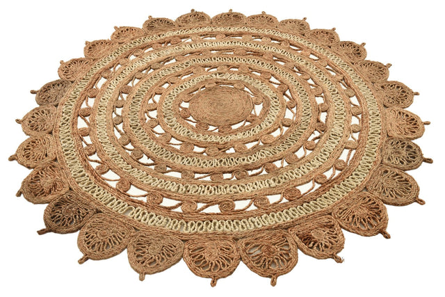 Natural and White 6' 1 x 6' 1 Braided Jute Round Area Rug 100% Jute Hand Braided Natural Eco-Friendly Boho Style Carpet for Living Rooms Dining Office Space Dorms for Sale at Rug Engine