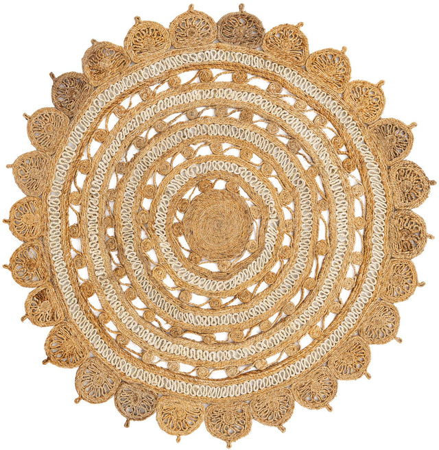 Natural and White 6' 1 x 6' 1 Braided Jute Round Area Rug 100% Jute Hand Braided Natural Eco-Friendly Boho Style Carpet for Living Rooms Dining Office Space Dorms for Sale at Rug Engine