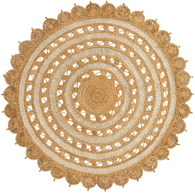 Natural and White 7' 10 x 7' 10 Braided Jute Round Area Rug 100% Jute Hand Braided Natural Eco-Friendly Boho Style Carpet for Living Rooms Dining Office Space Dorms for Sale at Rug Engine