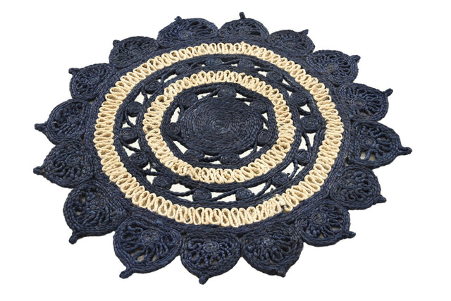 Navy Blue and White 3' 1 x 3' 1 Braided Jute Round Area Rug 100% Jute Hand Braided Natural Eco-Friendly Boho Style Carpet for Living Rooms Dining Office Space Dorms for Sale at Rug Engine