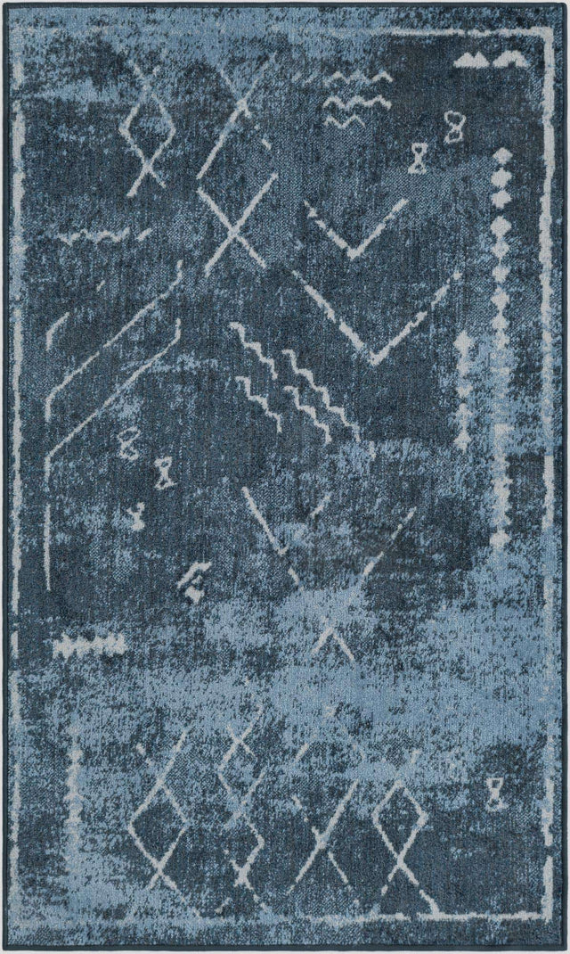 Washable Navy Blue 3' 3 x 5' 3 Kamala Washable Rectangle Area Rug Easy to Clean Stain Resistant & Durable 100% Polyester Spill-Friendly Carpet for Sale at Rug Engine