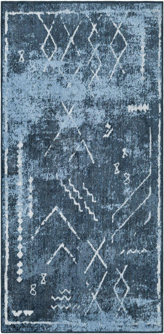 Washable Navy Blue 2' x 4' 1 Kamala Washable Runner Area Rug Easy to Clean Stain Resistant & Durable 100% Polyester Spill-Friendly Carpet for Sale at Rug Engine