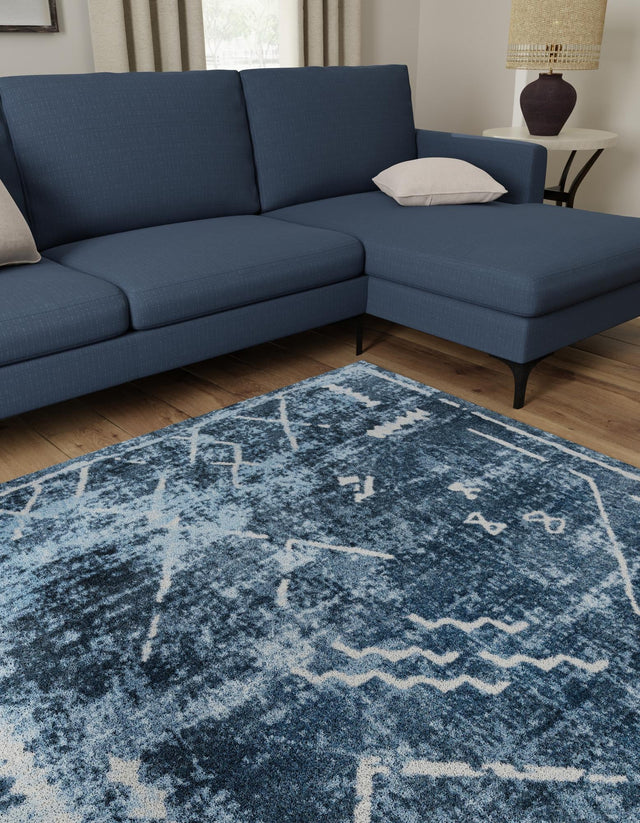 Washable Navy Blue 5' 3 x 5' 3 Kamala Washable Square Area Rug Easy to Clean Stain Resistant & Durable 100% Polyester Spill-Friendly Carpet for Sale at Rug Engine