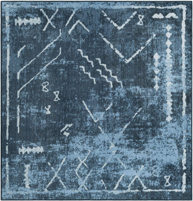 Washable Navy Blue 5' 3 x 5' 3 Kamala Washable Square Area Rug Easy to Clean Stain Resistant & Durable 100% Polyester Spill-Friendly Carpet for Sale at Rug Engine