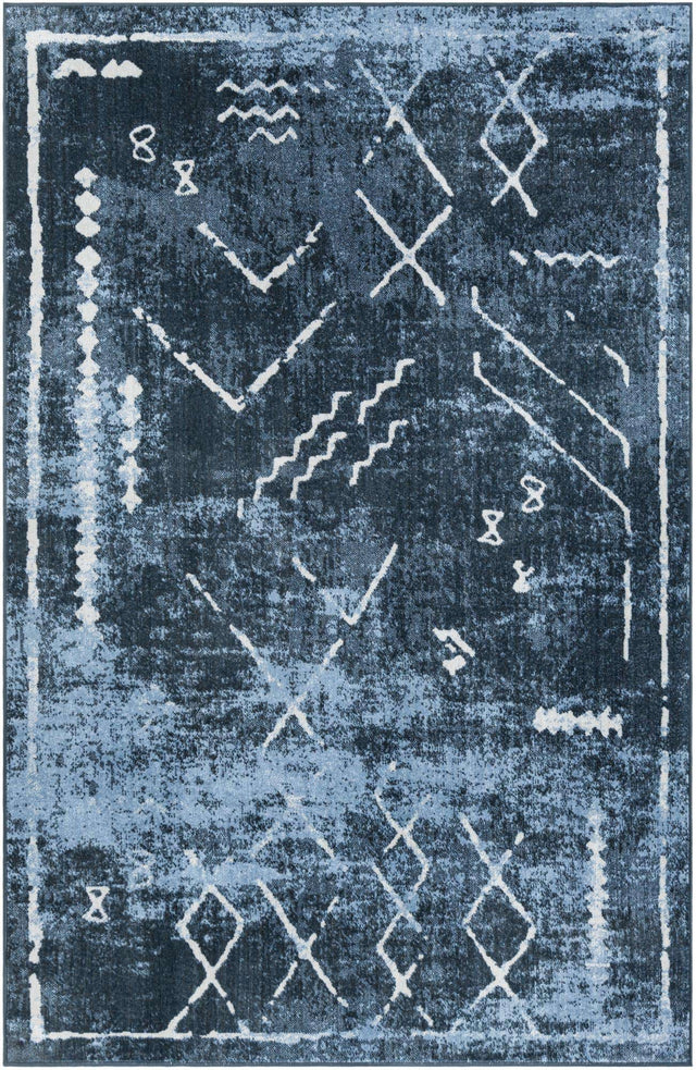 Washable Navy Blue 5' 3 x 8' Kamala Washable Rectangle Area Rug Easy to Clean Stain Resistant & Durable 100% Polyester Spill-Friendly Carpet for Sale at Rug Engine