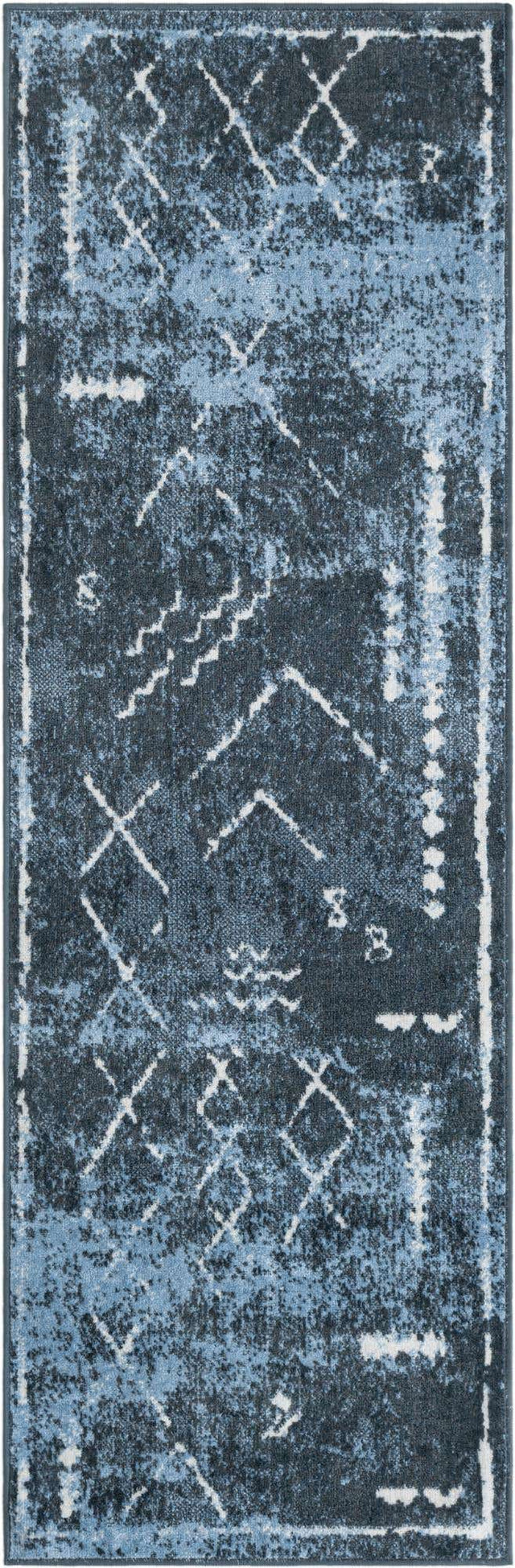 Washable Navy Blue 2' x 6' 1 Kamala Washable Runner Area Rug Easy to Clean Stain Resistant & Durable 100% Polyester Spill-Friendly Carpet for Sale at Rug Engine