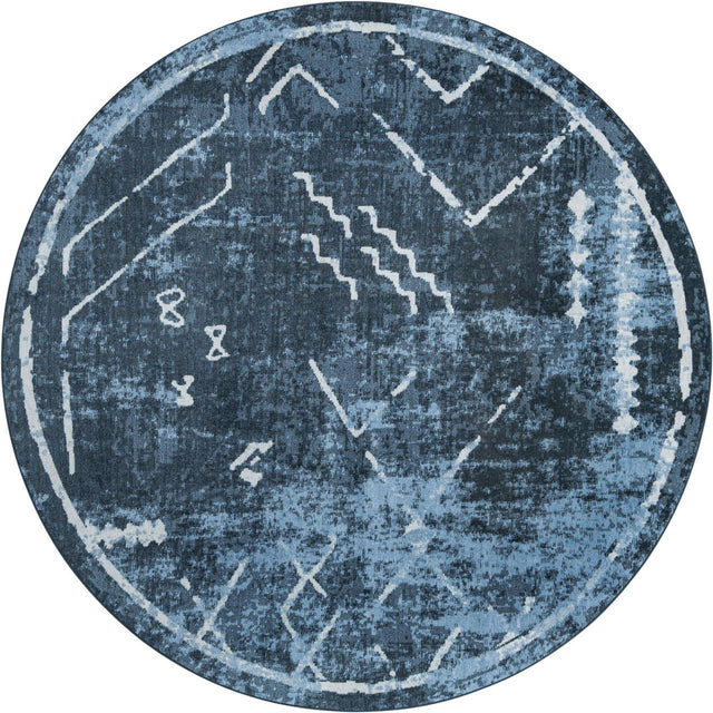 Washable Navy Blue 7' 10 x 7' 10 Kamala Washable Round Area Rug Easy to Clean Stain Resistant & Durable 100% Polyester Spill-Friendly Carpet for Sale at Rug Engine