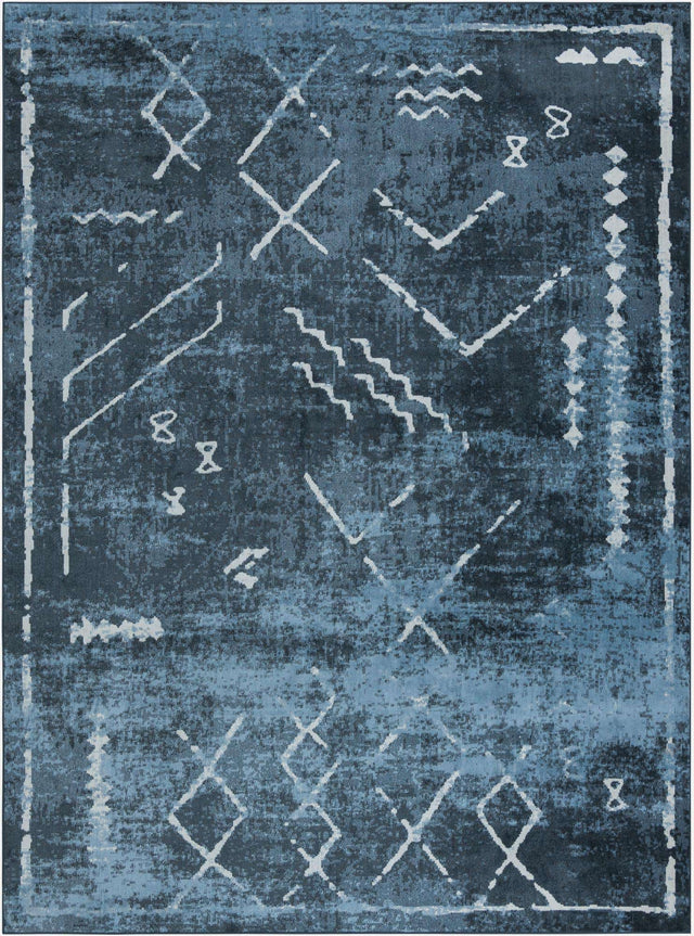 Washable Navy Blue 9' x 12' Kamala Washable Rectangle Area Rug Easy to Clean Stain Resistant & Durable 100% Polyester Spill-Friendly Carpet for Sale at Rug Engine