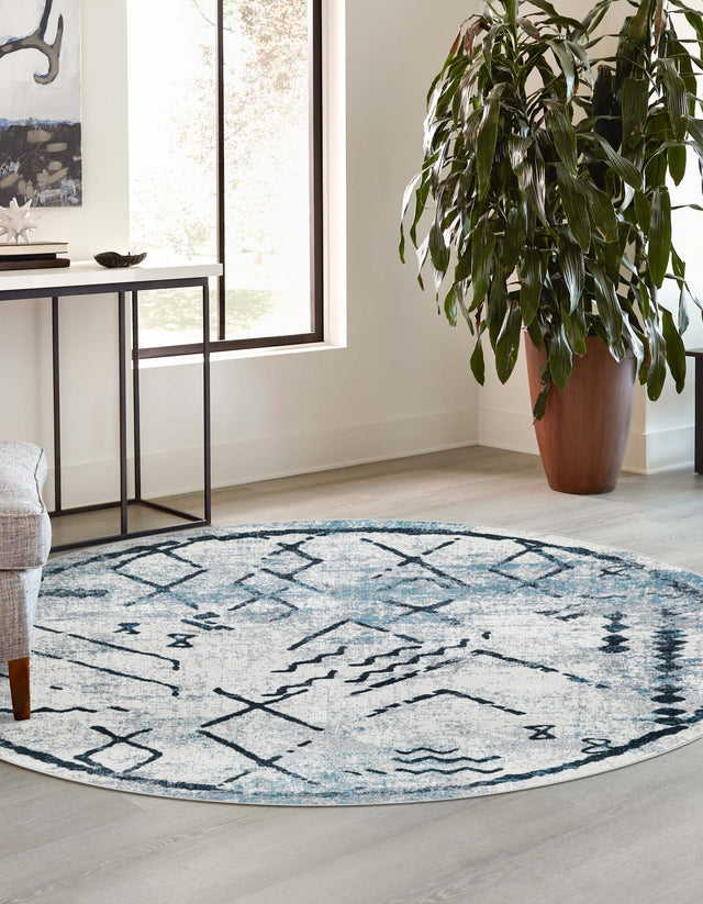 Washable Ivory Gray 7' 10 x 7' 10 Kamala Washable Round Area Rug Easy to Clean Stain Resistant & Durable 100% Polyester Spill-Friendly Carpet for Sale at Rug Engine
