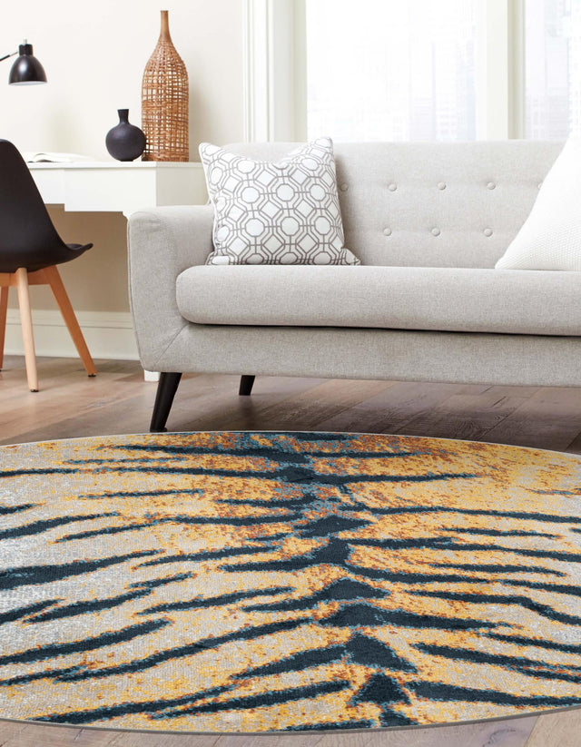 Washable Light Brown 7' 10 x 7' 10 Kamala Washable Round Area Rug Easy to Clean Stain Resistant & Durable 100% Polyester Spill-Friendly Carpet for Sale at Rug Engine