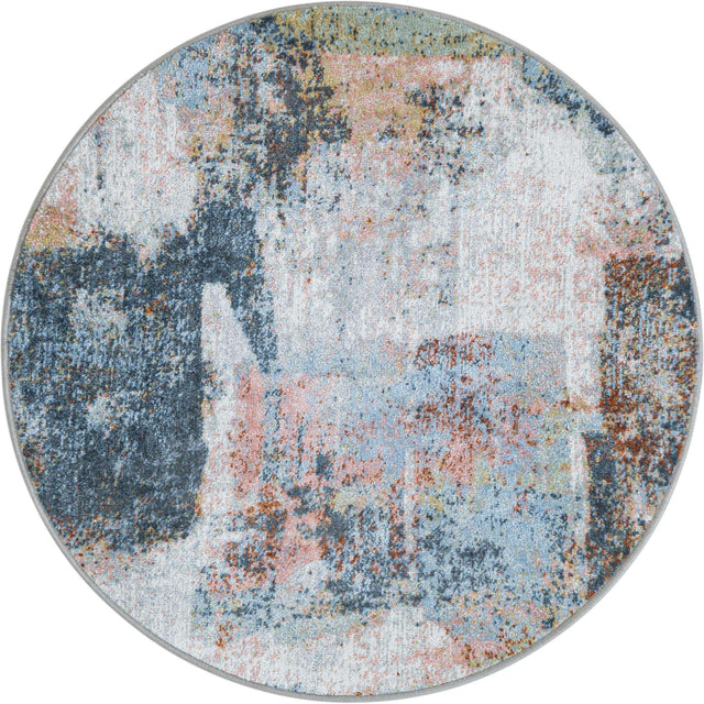 Washable Multicolor 3' 3 x 3' 3 Kamala Washable Round Area Rug Easy to Clean Stain Resistant & Durable 100% Polyester Spill-Friendly Carpet for Sale at Rug Engine
