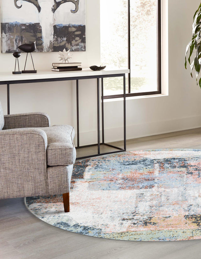 Washable Multicolor 3' 3 x 3' 3 Kamala Washable Round Area Rug Easy to Clean Stain Resistant & Durable 100% Polyester Spill-Friendly Carpet for Sale at Rug Engine