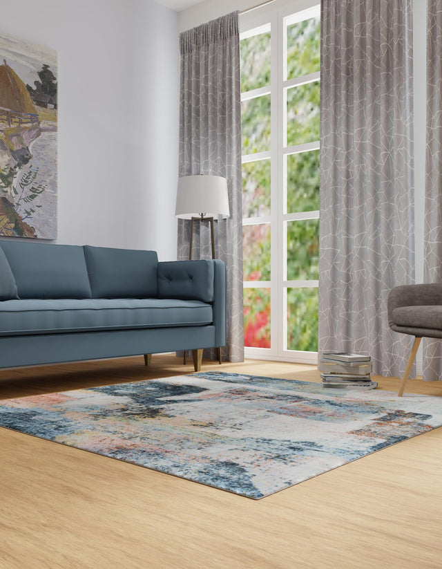 Washable Multicolor 7' 10 x 7' 10 Kamala Washable Square Area Rug Easy to Clean Stain Resistant & Durable 100% Polyester Spill-Friendly Carpet for Sale at Rug Engine