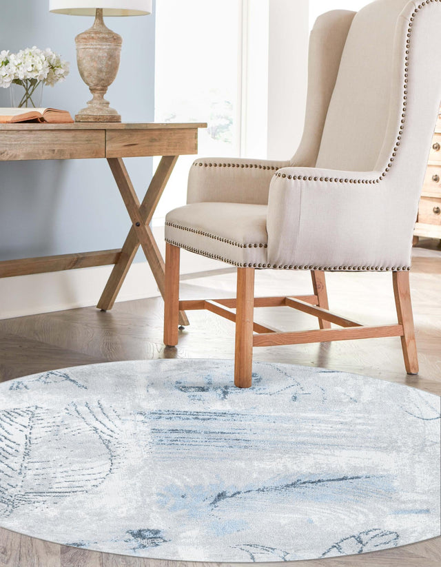 Washable Ivory Gray 7' 10 x 7' 10 Kamala Washable Round Area Rug Easy to Clean Stain Resistant & Durable 100% Polyester Spill-Friendly Carpet for Sale at Rug Engine