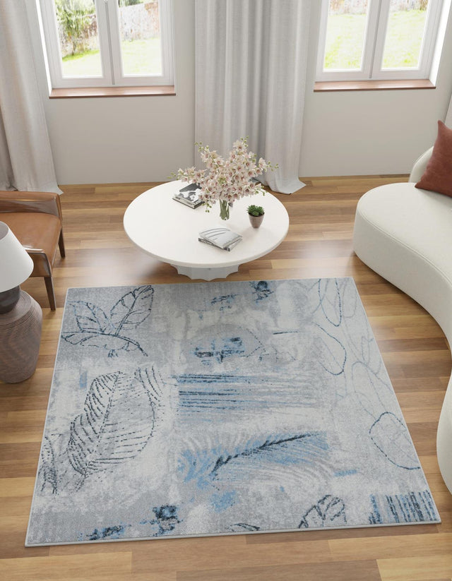 Washable Ivory Gray 7' 10 x 7' 10 Kamala Washable Square Area Rug Easy to Clean Stain Resistant & Durable 100% Polyester Spill-Friendly Carpet for Sale at Rug Engine