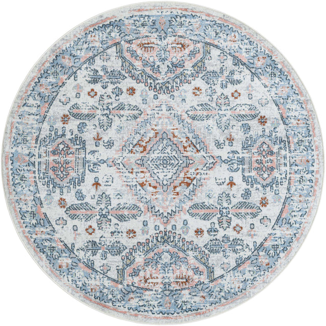 Washable Ivory 5' 3 x 5' 3 Kamala Washable Round Area Rug Easy to Clean Stain Resistant & Durable 100% Polyester Spill-Friendly Carpet for Sale at Rug Engine
