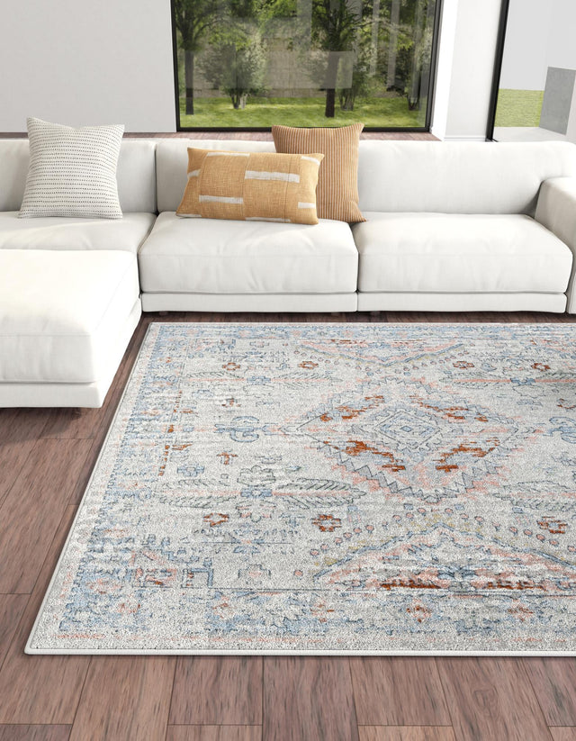Washable Ivory 7' 10 x 7' 10 Kamala Washable Square Area Rug Easy to Clean Stain Resistant & Durable 100% Polyester Spill-Friendly Carpet for Sale at Rug Engine