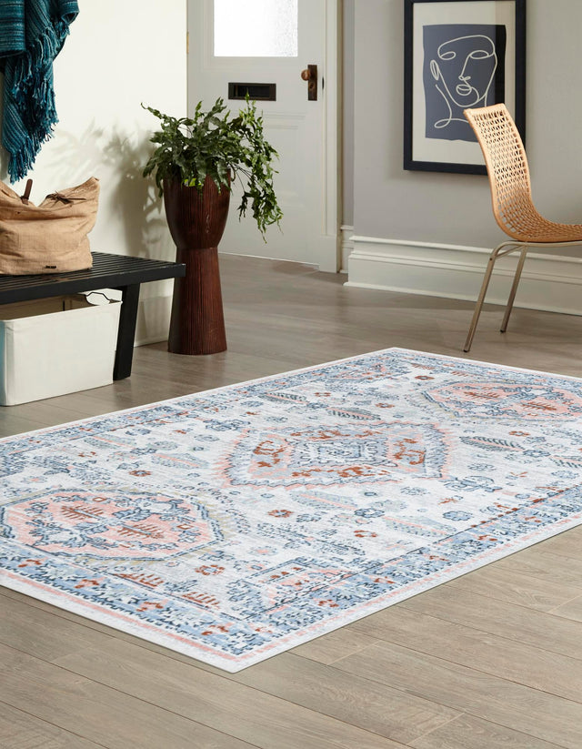 Washable Ivory 7' 10 x 10' Kamala Washable Rectangle Area Rug Easy to Clean Stain Resistant & Durable 100% Polyester Spill-Friendly Carpet for Sale at Rug Engine