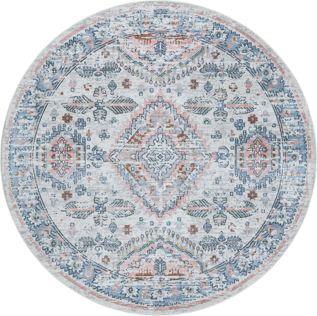 Washable Ivory 7' 10 x 7' 10 Kamala Washable Round Area Rug Easy to Clean Stain Resistant & Durable 100% Polyester Spill-Friendly Carpet for Sale at Rug Engine