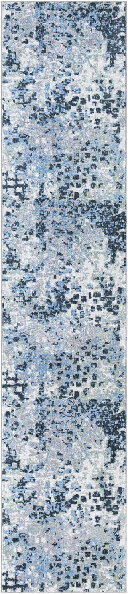 Washable Gray Navy Green 2' 7 x 12' Kamala Washable Runner Area Rug Easy to Clean Stain Resistant & Durable 100% Polyester Spill-Friendly Carpet for Sale at Rug Engine