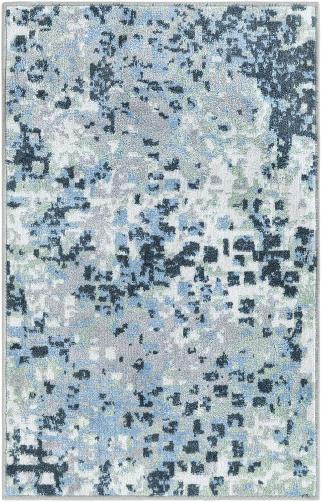 Washable Gray Navy Green 2' x 3' 1 Kamala Washable Rectangle Area Rug Easy to Clean Stain Resistant & Durable 100% Polyester Spill-Friendly Carpet for Sale at Rug Engine