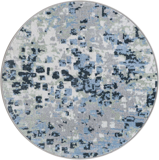 Washable Gray Navy Green 3' 3 x 3' 3 Kamala Washable Round Area Rug Easy to Clean Stain Resistant & Durable 100% Polyester Spill-Friendly Carpet for Sale at Rug Engine