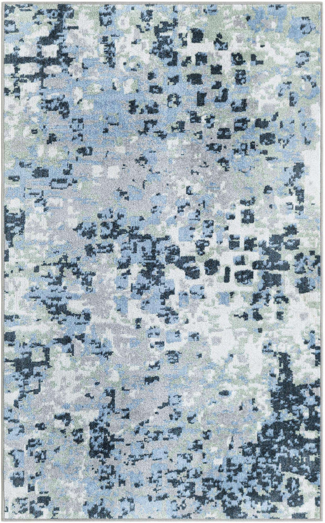 Washable Gray Navy Green 3' 3 x 5' 3 Kamala Washable Rectangle Area Rug Easy to Clean Stain Resistant & Durable 100% Polyester Spill-Friendly Carpet for Sale at Rug Engine