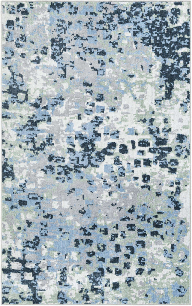 Washable Gray Navy Green 4' 1 x 6' 1 Kamala Washable Rectangle Area Rug Easy to Clean Stain Resistant & Durable 100% Polyester Spill-Friendly Carpet for Sale at Rug Engine