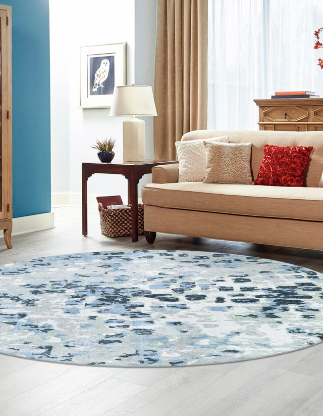 Washable Gray Navy Green 3' 3 x 3' 3 Kamala Washable Round Area Rug Easy to Clean Stain Resistant & Durable 100% Polyester Spill-Friendly Carpet for Sale at Rug Engine