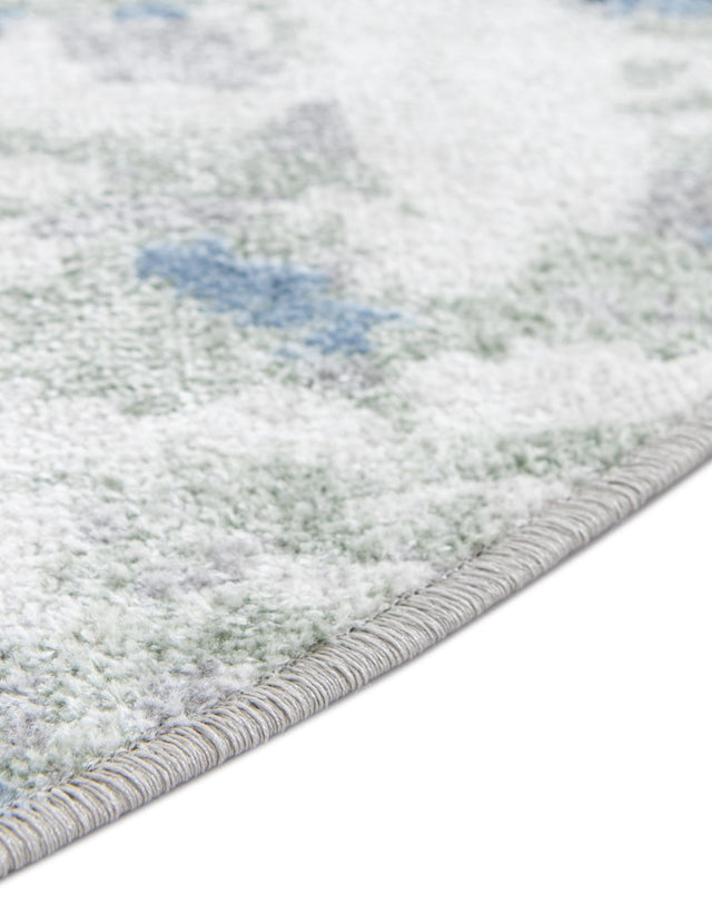 Washable Gray Navy Green 3' 3 x 3' 3 Kamala Washable Round Area Rug Easy to Clean Stain Resistant & Durable 100% Polyester Spill-Friendly Carpet for Sale at Rug Engine