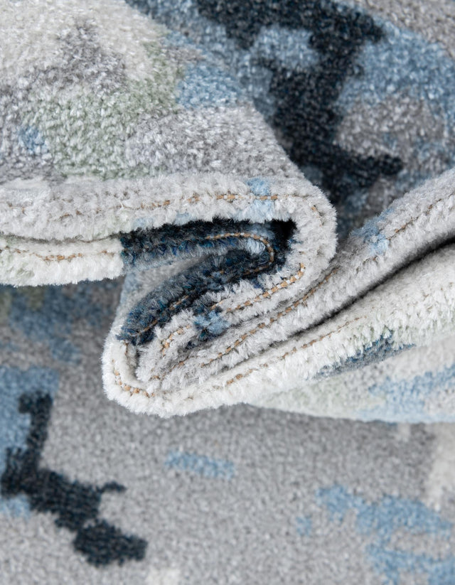 Washable Gray Navy Green 3' 3 x 3' 3 Kamala Washable Round Area Rug Easy to Clean Stain Resistant & Durable 100% Polyester Spill-Friendly Carpet for Sale at Rug Engine