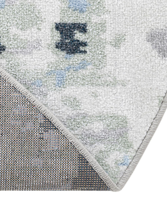 Washable Gray Navy Green 3' 3 x 3' 3 Kamala Washable Round Area Rug Easy to Clean Stain Resistant & Durable 100% Polyester Spill-Friendly Carpet for Sale at Rug Engine