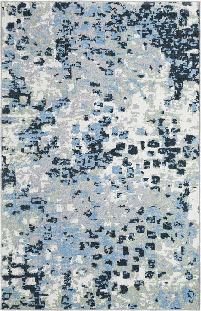 Washable Gray Navy Green 5' 3 x 8' Kamala Washable Rectangle Area Rug Easy to Clean Stain Resistant & Durable 100% Polyester Spill-Friendly Carpet for Sale at Rug Engine