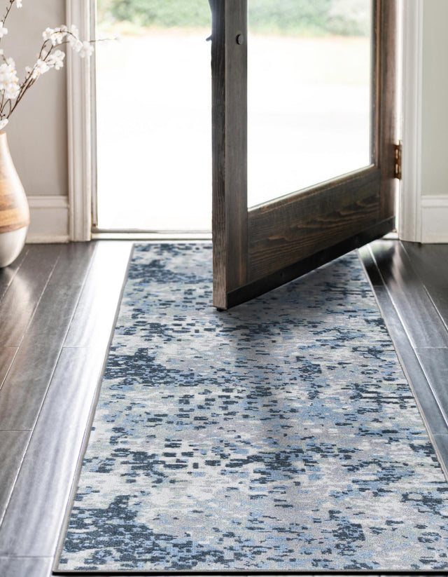 Washable Gray Navy Green 2' x 6' 1 Kamala Washable Runner Area Rug Easy to Clean Stain Resistant & Durable 100% Polyester Spill-Friendly Carpet for Sale at Rug Engine