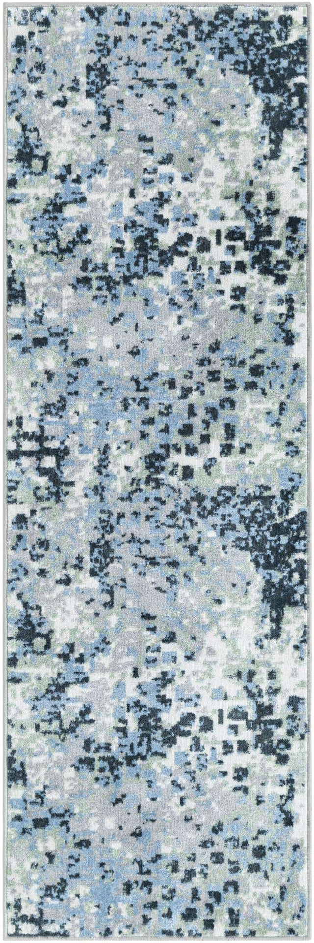 Washable Gray Navy Green 2' x 6' 1 Kamala Washable Runner Area Rug Easy to Clean Stain Resistant & Durable 100% Polyester Spill-Friendly Carpet for Sale at Rug Engine