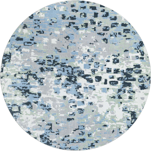 Washable Gray Navy Green 7' 10 x 7' 10 Kamala Washable Round Area Rug Easy to Clean Stain Resistant & Durable 100% Polyester Spill-Friendly Carpet for Sale at Rug Engine