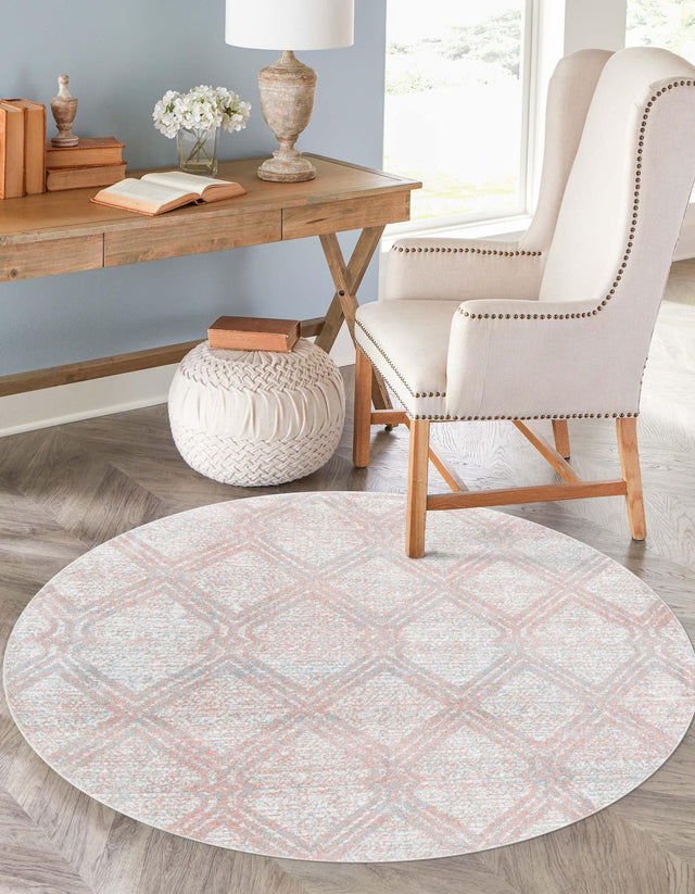 Washable Rose Pink 5' 3 x 5' 3 Kamala Washable Round Area Rug Easy to Clean Stain Resistant & Durable 100% Polyester Spill-Friendly Carpet for Sale at Rug Engine