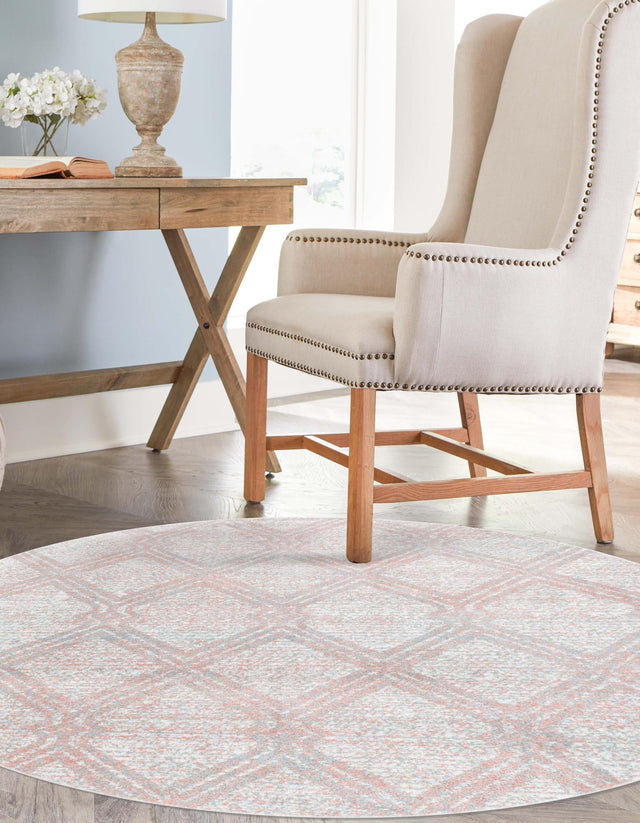 Washable Rose Pink 5' 3 x 5' 3 Kamala Washable Round Area Rug Easy to Clean Stain Resistant & Durable 100% Polyester Spill-Friendly Carpet for Sale at Rug Engine