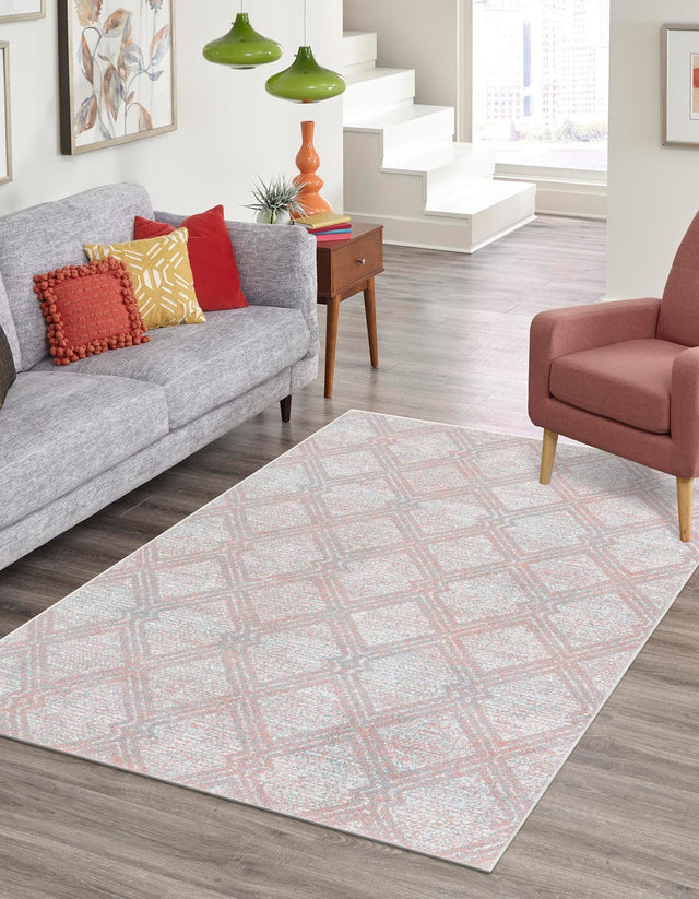 Washable Rose Pink 7' 10 x 10' Kamala Washable Rectangle Area Rug Easy to Clean Stain Resistant & Durable 100% Polyester Spill-Friendly Carpet for Sale at Rug Engine
