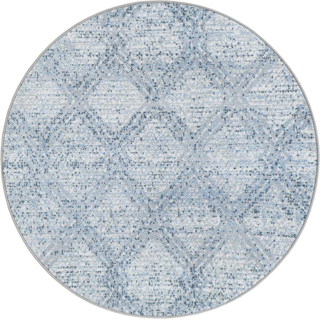Washable Blue 3' 3 x 3' 3 Kamala Washable Round Area Rug Easy to Clean Stain Resistant & Durable 100% Polyester Spill-Friendly Carpet for Sale at Rug Engine