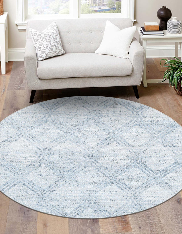 Washable Blue 5' 3 x 5' 3 Kamala Washable Round Area Rug Easy to Clean Stain Resistant & Durable 100% Polyester Spill-Friendly Carpet for Sale at Rug Engine