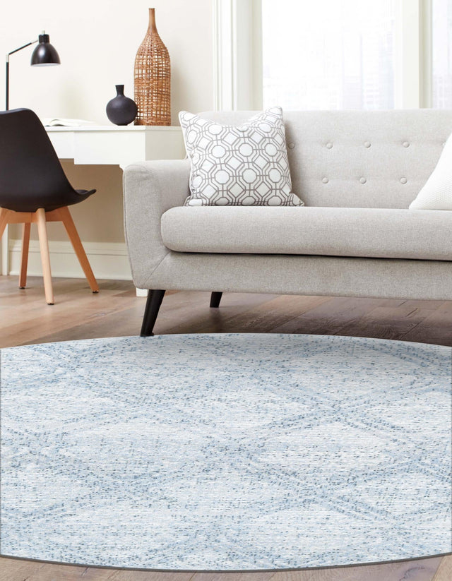 Washable Blue 5' 3 x 5' 3 Kamala Washable Round Area Rug Easy to Clean Stain Resistant & Durable 100% Polyester Spill-Friendly Carpet for Sale at Rug Engine